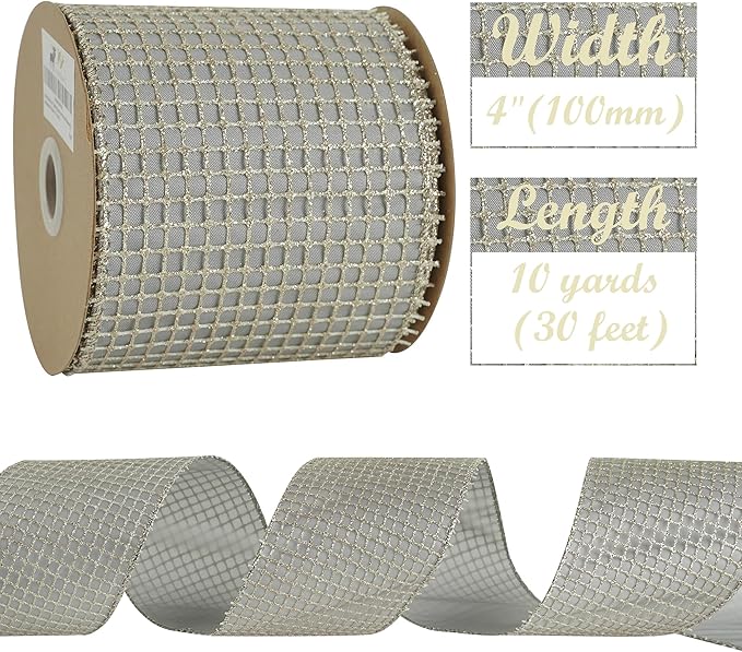 HUIHUANG Champagne Glitter Wired Ribbon 4 inch - Image 5