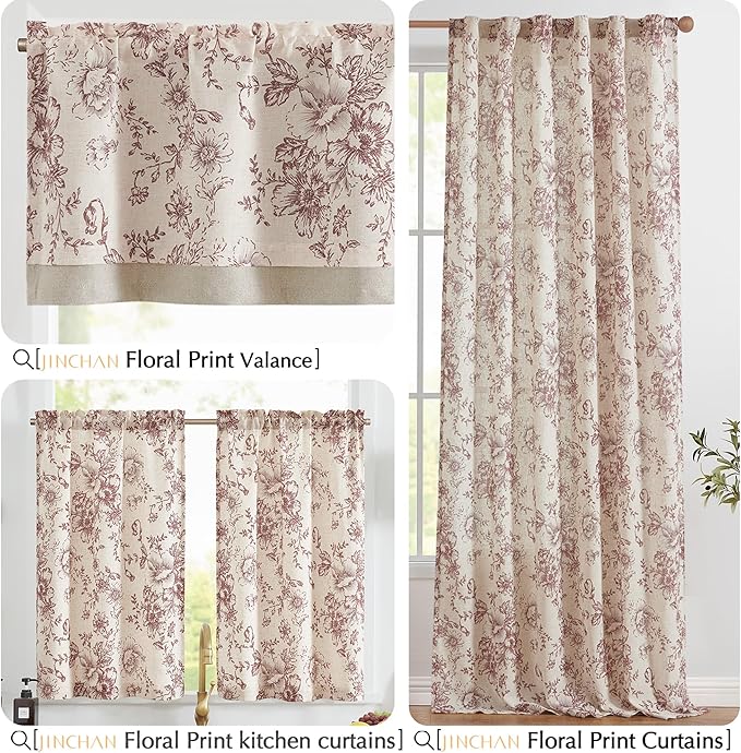 jinchan Floral Linen Tier Curtains 45 Inch Farmhouse Botanic Christmas - Image 8