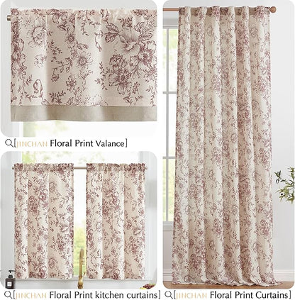 jinchan Floral Linen Tier Curtains 45 Inch Farmhouse Botanic Christmas - Image 8