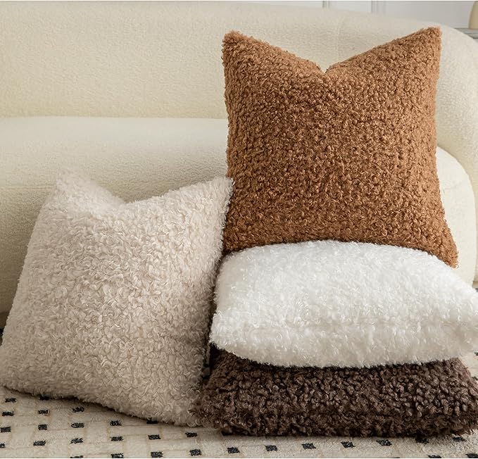 Pack of 2 Curly Teddy Wool Faux Fur Throw Pillow Covers Fuzzy Accent Soft - Image 4