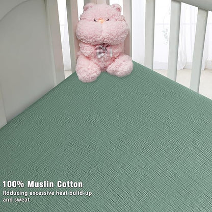 Muslin Crib Sheets for Boys Girls 100% Cotton Fitted Baby Crib Sheet 2 Pack - Image 6