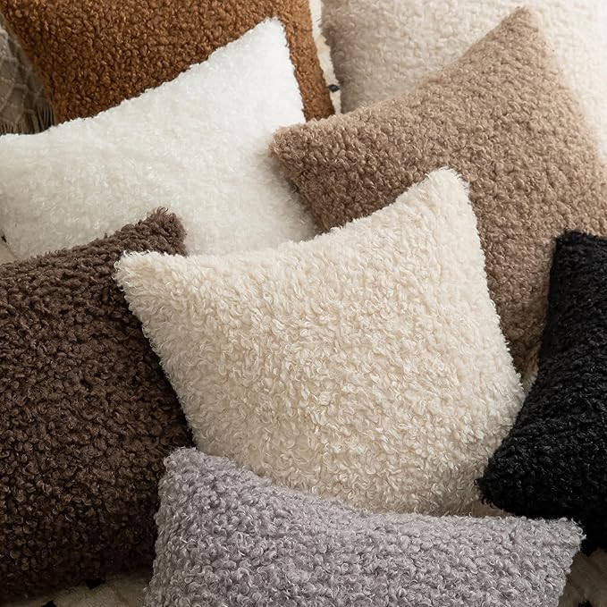 Pack of 2 Curly Teddy Wool Faux Fur Throw Pillow Covers Fuzzy Accent Soft - Image 5