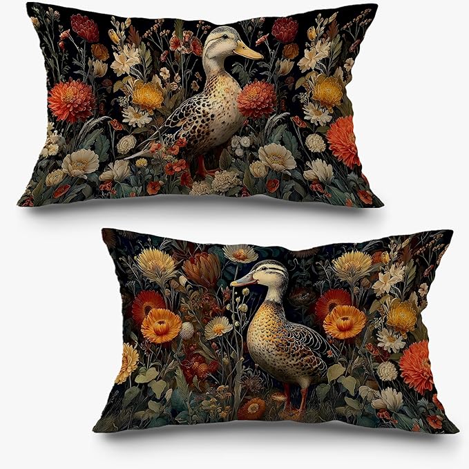 Rustic Duck Floral Pillow Covers 12x20 Set of 2, Gifts by Exqcom