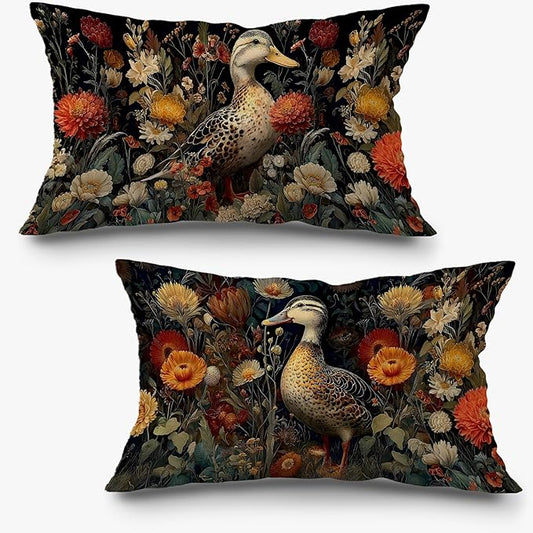 Rustic Duck Floral Pillow Covers 12x20 Set of 2, Gifts by Exqcom