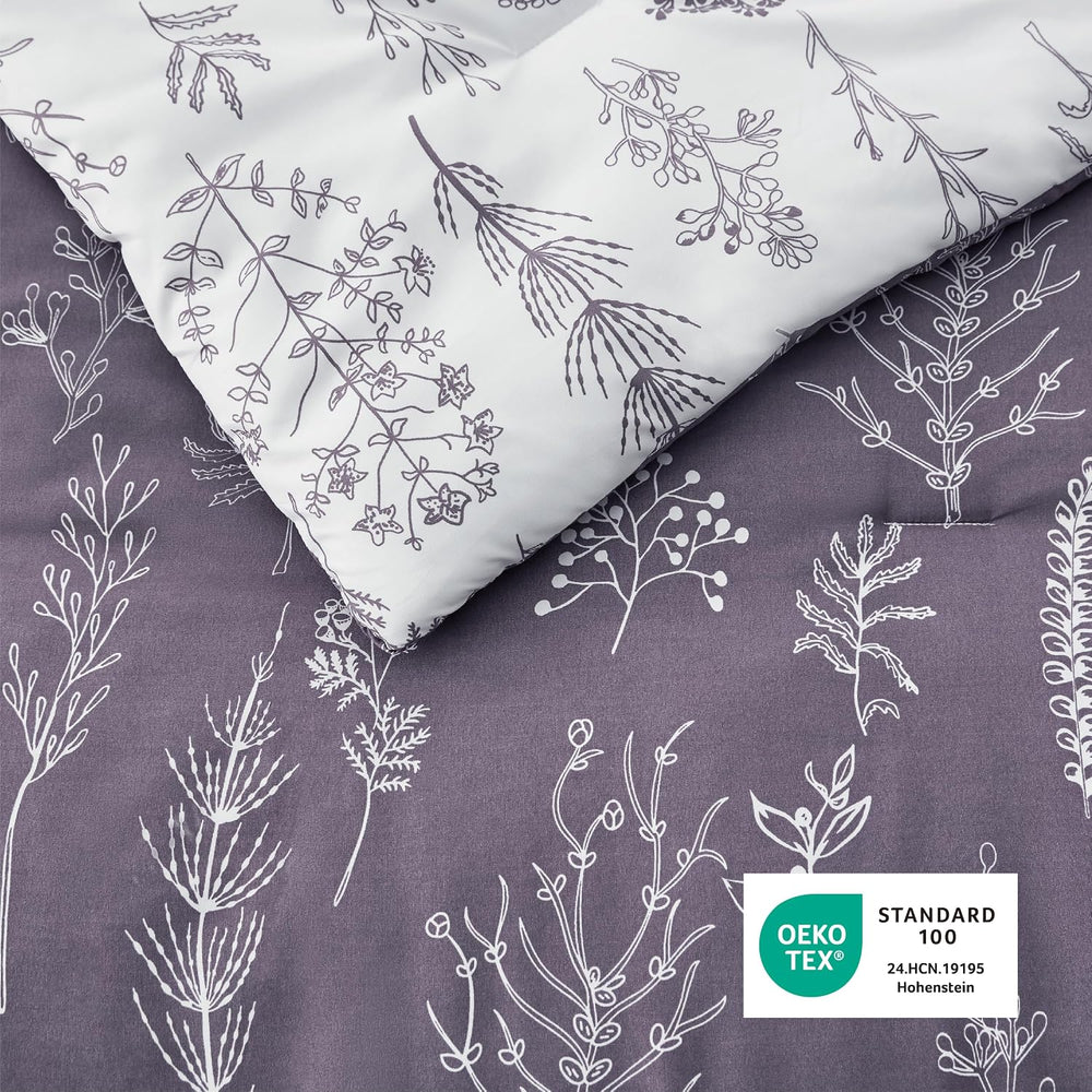 Bedsure Floral Comforter Set Cute Bedding Full Reversible Grayish Purple