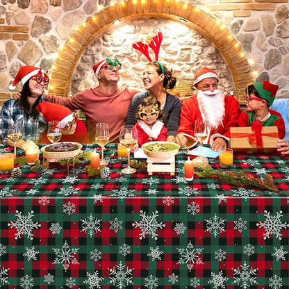 6Pcs Christmas Buffalo Plaid Snowflake Party Tablecloths Decorations, Plastic - Image 6