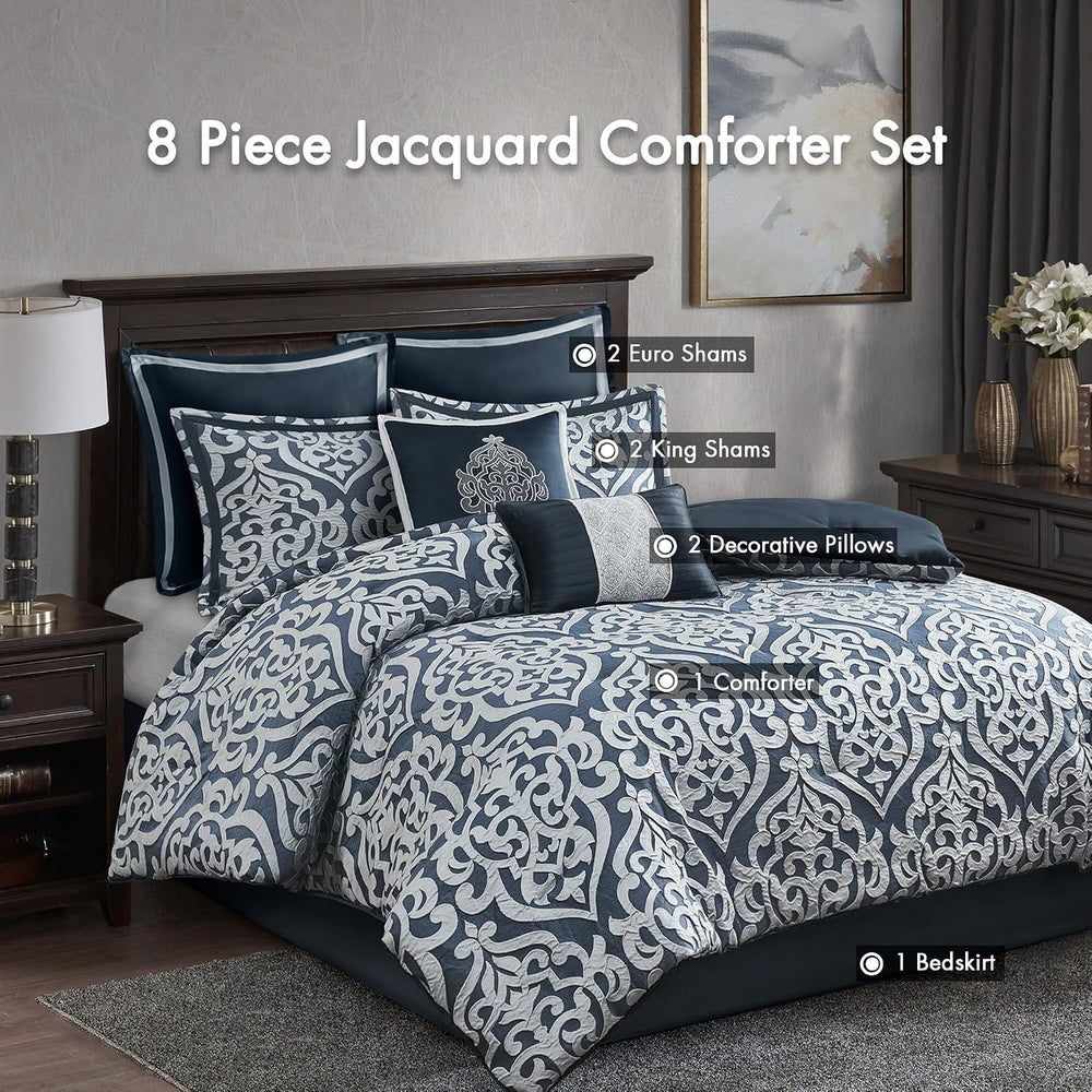 Madison Park Odette Cozy Comforter Set Jacquard Damask Medallion Design - Mod...