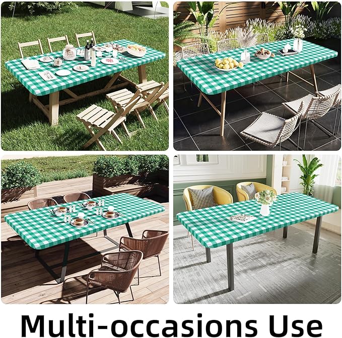 Smiry Rectangle Picnic Table Cloth, Elastic Waterproof Fitted Vinyl Tablecloths - Image 6
