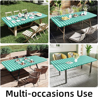 Smiry Rectangle Picnic Table Cloth, Elastic Waterproof Fitted Vinyl Tablecloths - Image 6