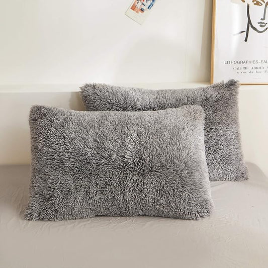 XeGe Fluffy Faux Fur Pillow Cases, Plush Shaggy Ultra Soft Fuzzy Pillowcases by XeGe