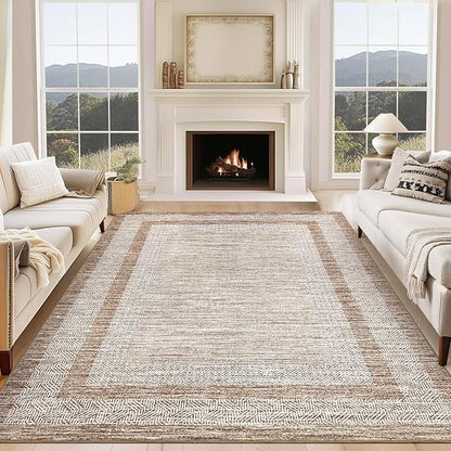 GarveeHome 9x12 Large Modern Brown Area Rug Distressed Bordered Rug Soft Non - Image 7
