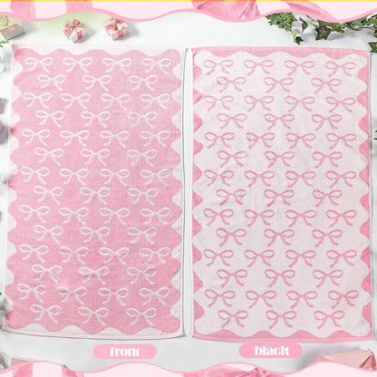 pink bow towel, 28 x 55 in 100%, side view