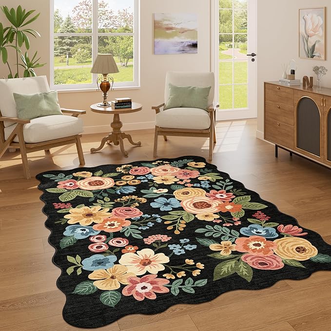 DUKINO 4x6 Area Rug, Floral Non-Slip Indoor Washable Rug - Image 2