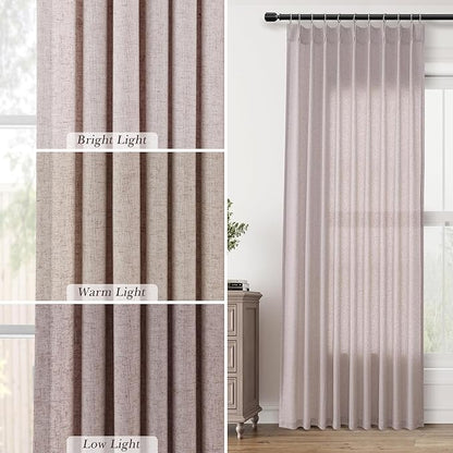 Champagne Pinch Pleat Linen Curtains 96 Inch Length 2 Panels Set - Image 4