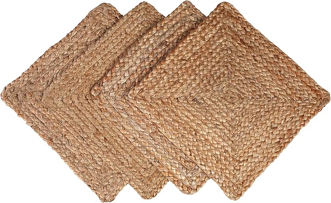 GLAMBURG Jute Braided Placemats Set of 4 Reversible, 100% Jute, Nonslip 13x13 by GLAMBURG