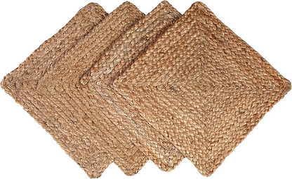 GLAMBURG Jute Braided Placemats Set of 4 Reversible, 100% Jute, Nonslip 13x13 by GLAMBURG