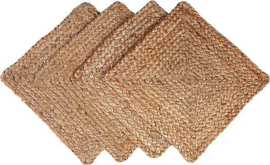 GLAMBURG Jute Braided Placemats Set of 4 Reversible, 100% Jute, Nonslip 13x13 by GLAMBURG