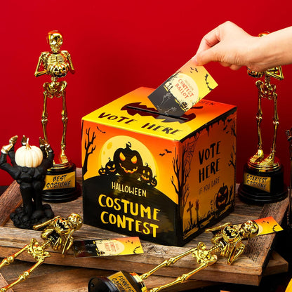JOYIN Halloween Costume Contest Ballot Card Box, 4 PCS Trophy Awards Best Costume Skeleton, 50 PCS Voting Cards, Halloween Party Favor Supplies for Trick or Treating, Students Classroom Prize