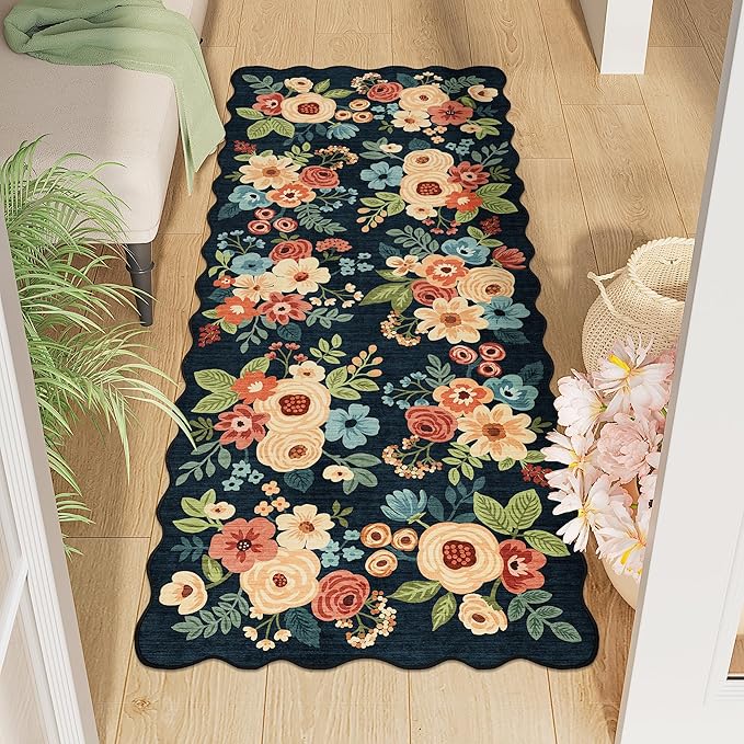 DUKINO 2x5 Washable Runner Rugs, Non Slip Floral Print Entryway Rug by DUKINO