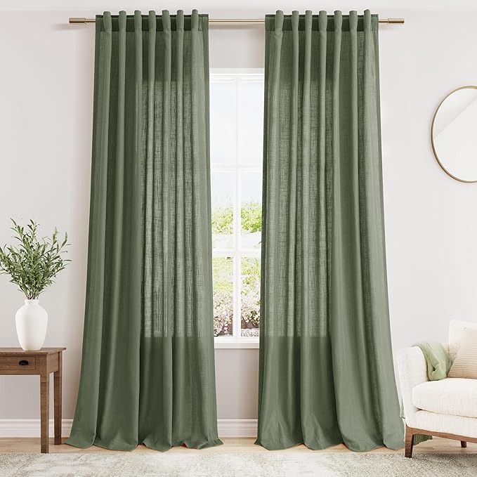 Nanspring Olive Green Linen Curtains by Nanspring