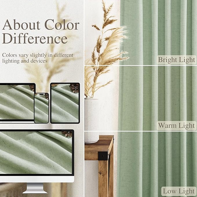 Mist Sage Linen Curtains 90 Inch Long 2 Panels Set - Image 3