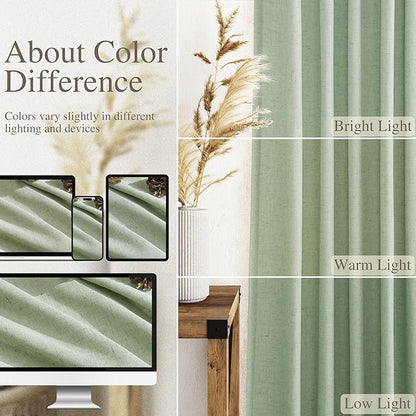 Mist Sage Linen Curtains 90 Inch Long 2 Panels Set - Image 3