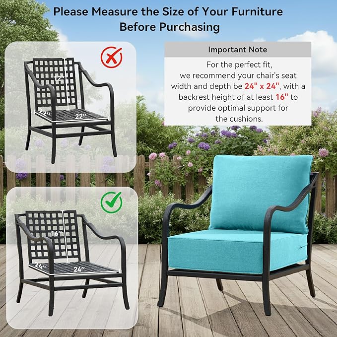 6" Thick Outdoor Cushions 24x24x6, 2-Set Deep Seat Patio Cushions - Image 9
