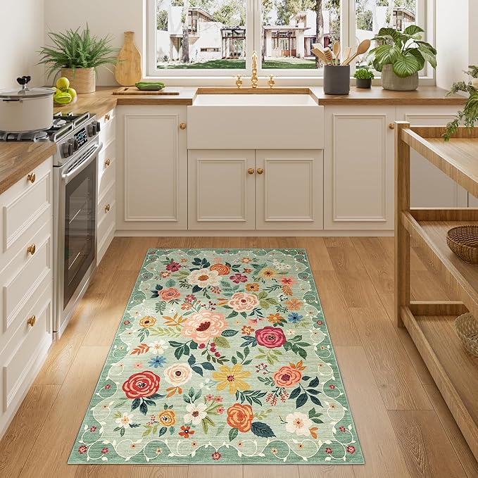 DUKINO 3x4 Area Rug, Lightweight Non Slip Washable Floral Rug, Indoor Low Pile - Image 2