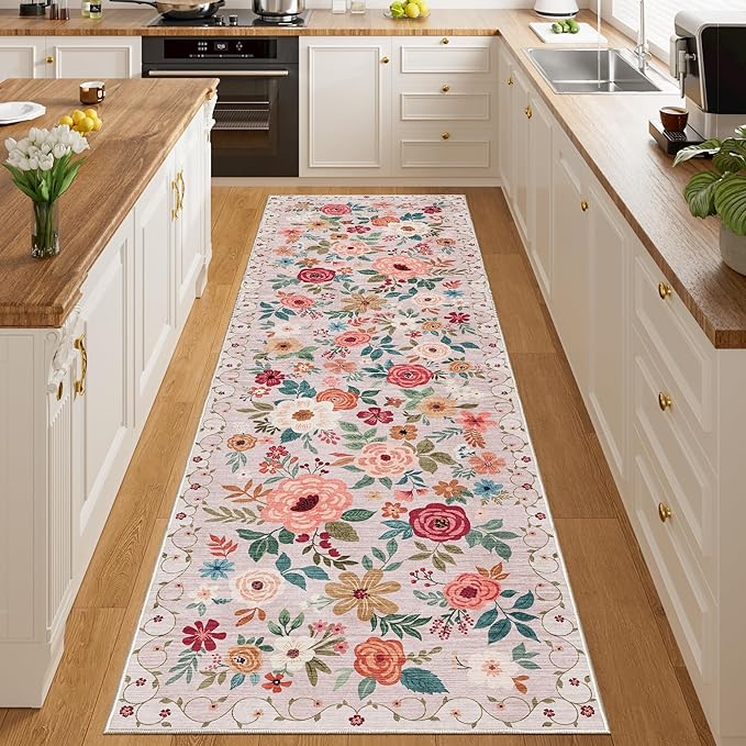 DUKINO 3x10 Runner Rug for Hallway, Washable Kitchen Floral Runner Rug - Image 3