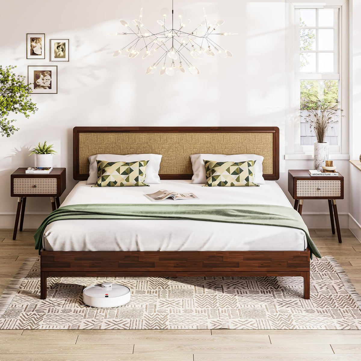 bme nipe king bohemian bedframe with adjustable wicker, main product view