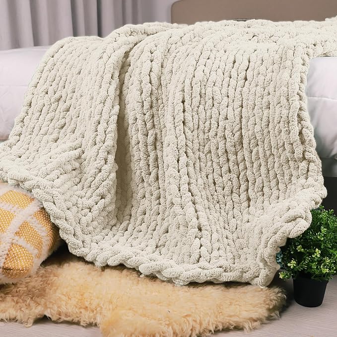 Carriediosa Chunky Knit Throw Blanket 60" X 80" Twin, 100% Hand Made Large by Carriediosa