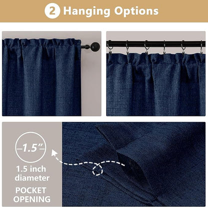 OVZME Navy Blue Cafe Curtains 45 Inch Length 2 Panels, Thick Textured Kitchen - Image 6