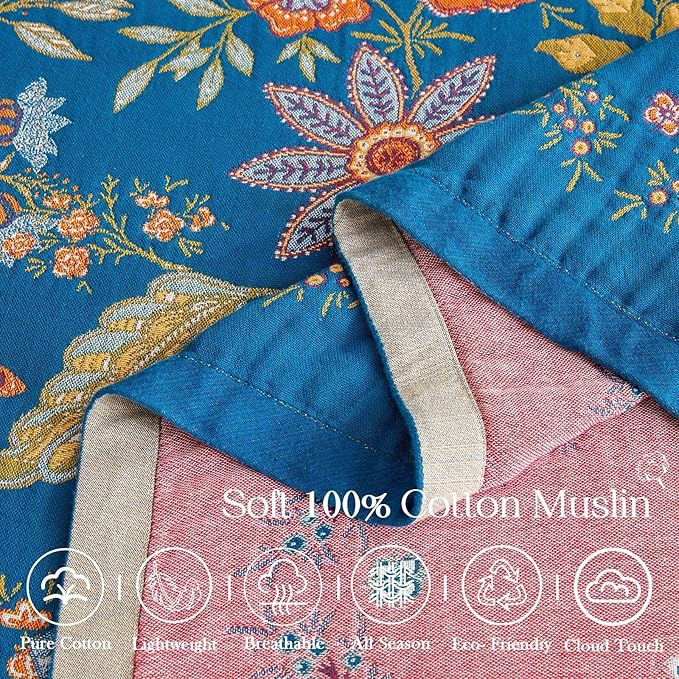 Fall Throw Blanket for Couch, 100% Cotton Muslin Breathable Woven Farmhouse - Image 7