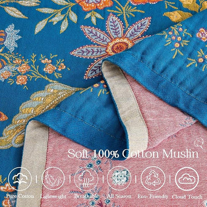 Fall Throw Blanket for Couch, 100% Cotton Muslin Breathable Woven Farmhouse - Image 7