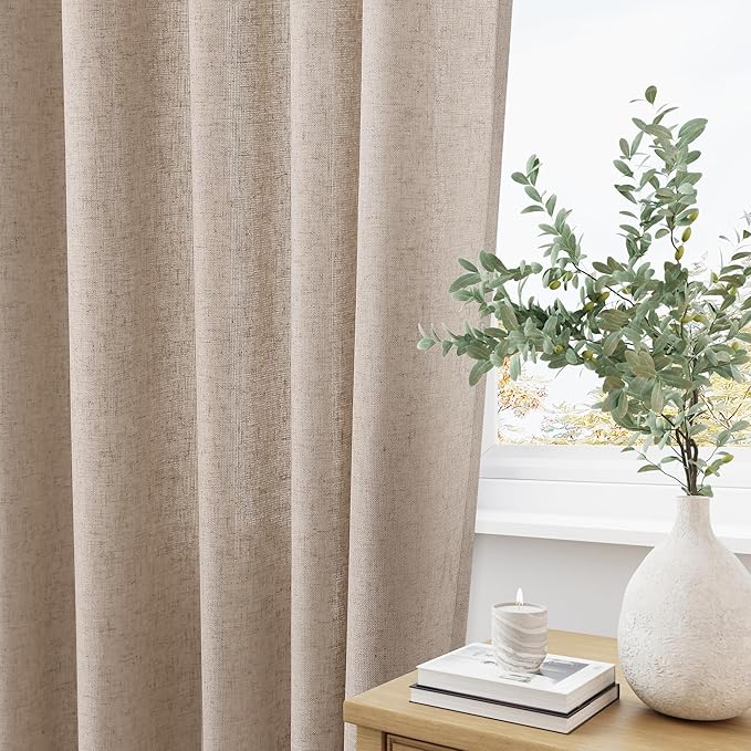 Light Tan Pinch Pleat Linen Curtains 96 Inch Length 2 Panels Set - Image 4