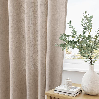 Light Tan Pinch Pleat Linen Curtains 96 Inch Length 2 Panels Set - Image 4