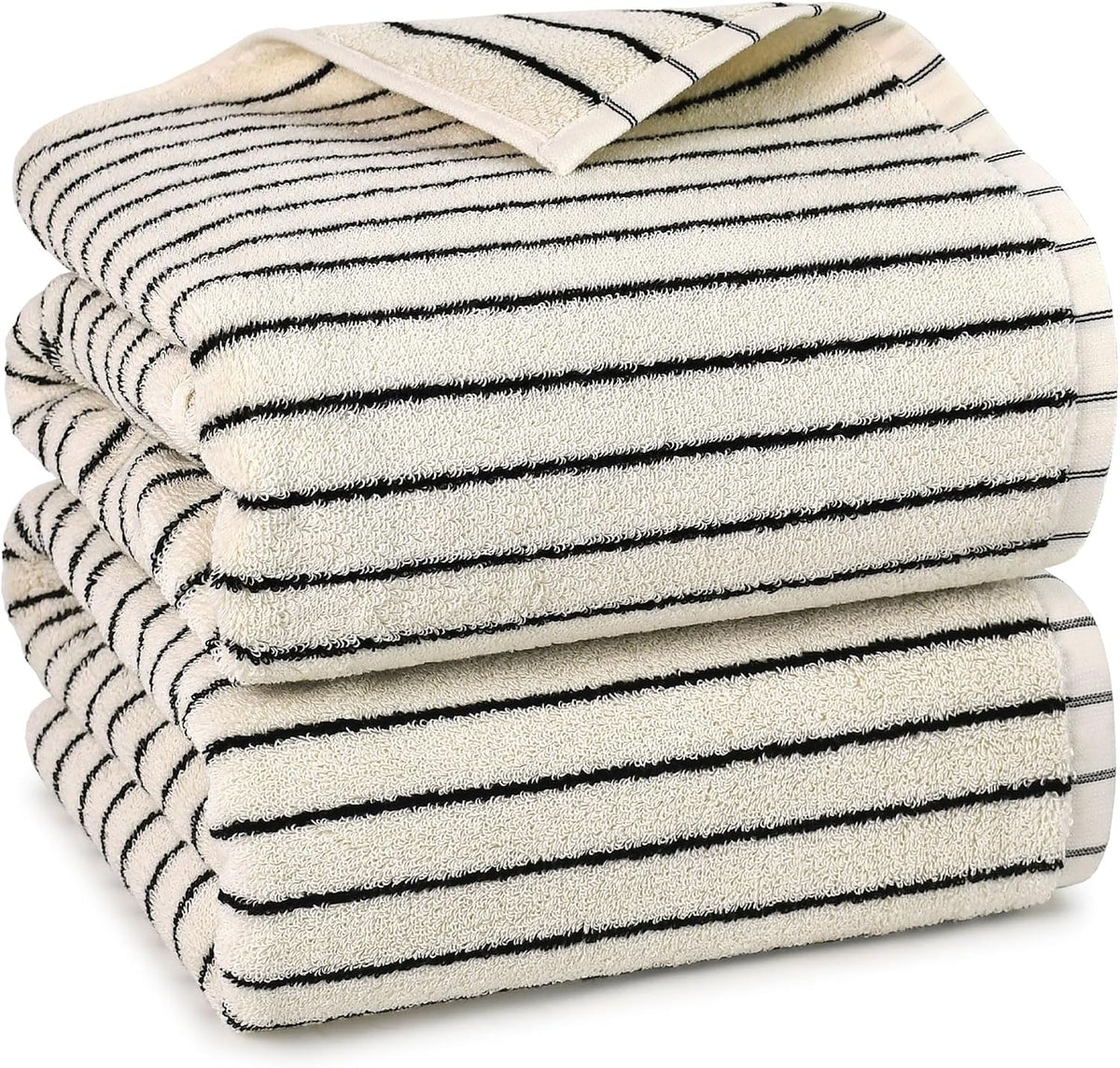 black and ivory striped bath towels set of, main product view