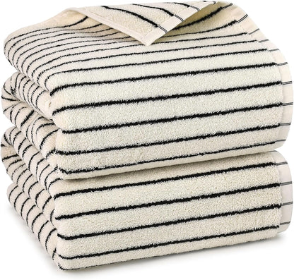 black and ivory striped bath towels set of, main product view