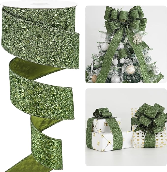 HUIHUANG Moss Green Wired Ribbon by HUIHUANG