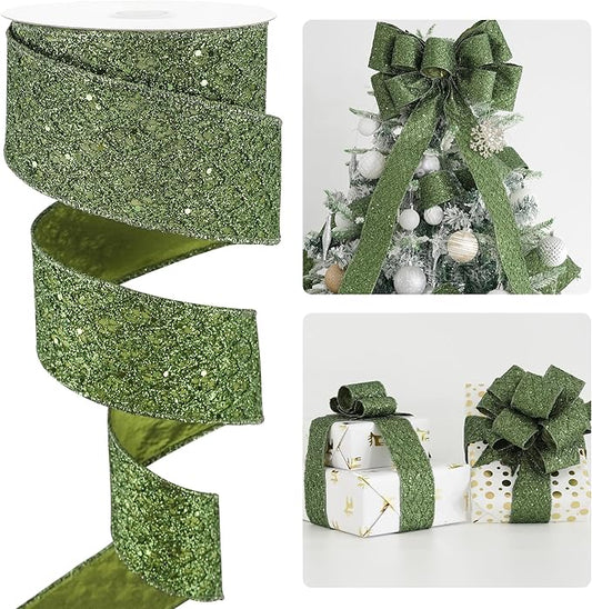 HUIHUANG Moss Green Wired Ribbon by HUIHUANG