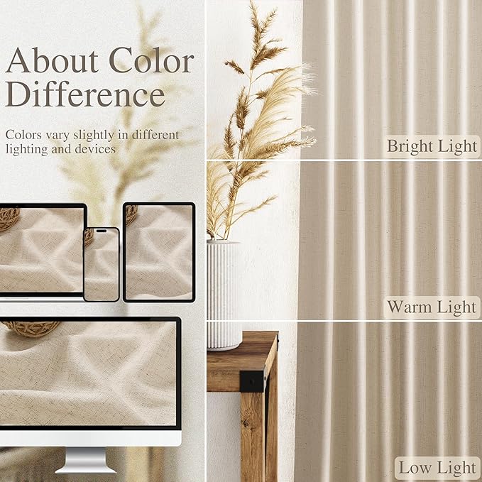 Nanspring Birch Beige Linen Curtains 84 Inches Long - Image 3