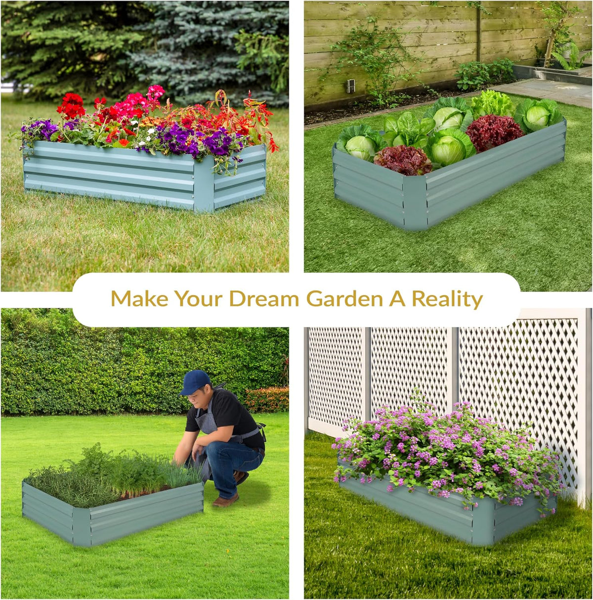 sunnydaze rectangle galvanized raised garden bed for vegetables showing dimensions
