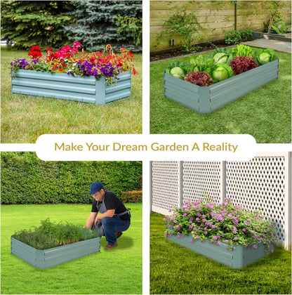 sunnydaze rectangle galvanized raised garden bed for vegetables showing dimensions