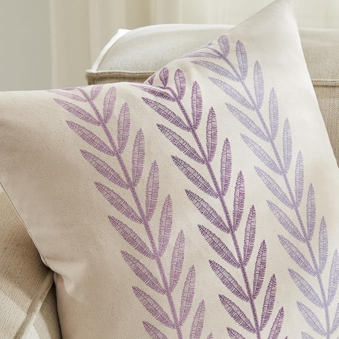 100% Cotton Farmhouse Leaves Throw Pillow Covers Set of 2, 24x24 Inch Mixed - Image 2