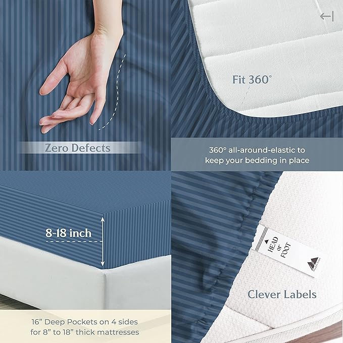 Mayfair Linen 100% Cotton Striped Sheets Full Size Bed Set - Image 5