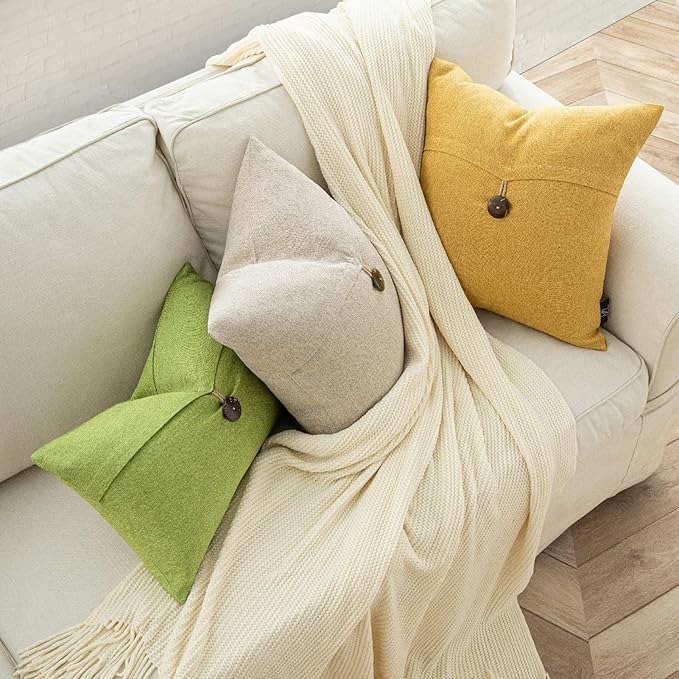 Phantoscope Pack of 2 Farmhouse Throw Pillow Covers Premium Coconut Button - Image 5