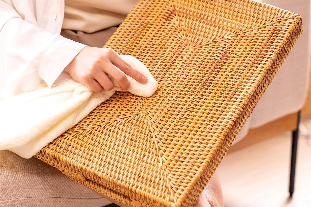 yangqihome 14.6" handwoven rattan serving tray with handles, package contents