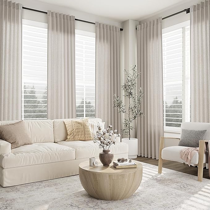 Apricot Pinch Pleat Linen Curtains 96 Inch Length 2 Panels Set - Image 6