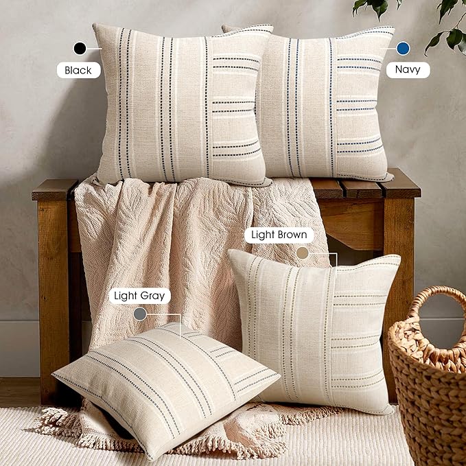 AELS 22x22 Decorative Farmhouse Linen Throw Pillow Covers, Boho Textured Pillow - Image 6
