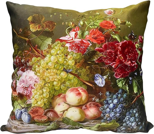 Classic Vintage Fruit & Floral Oil Painting Decorative Throw Pillow Cover by whooplaArt